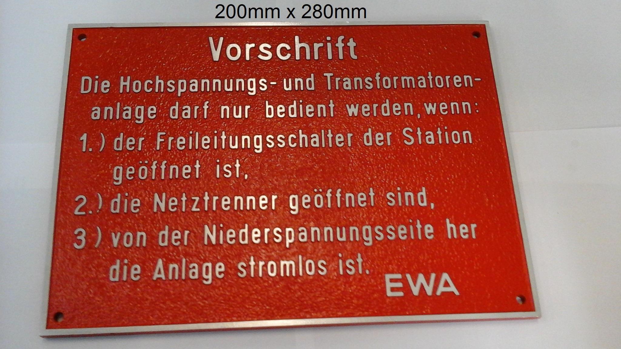 Warnungsschild 200x280mm für Stangen TS rot / gerade / Alu Guss